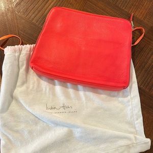 India Hicks Leather Clutch in Coral